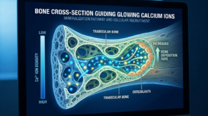 Diagram of trabecular bone cross-section illustrating calcium ion density and osteoblast activity
